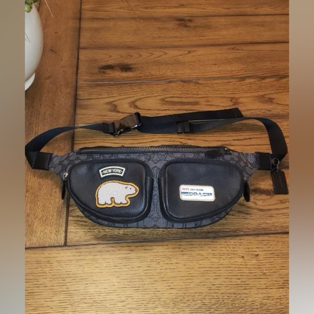 Coach Sprint Belt Bag In Signature Jacquard With Ski Patches